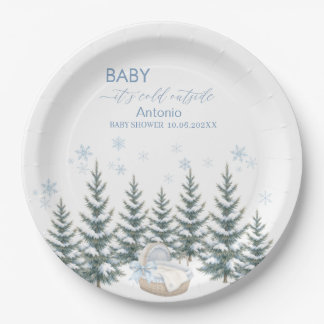 Watercolor Baby it is cold outside baby shower Paper Plate