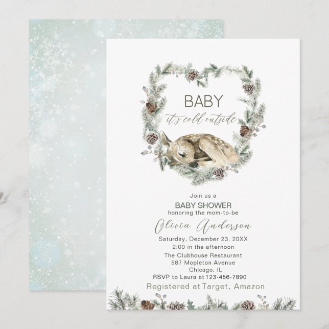  Watercolor Baby its cold outside Baby Shower Invitation (Front/Back)