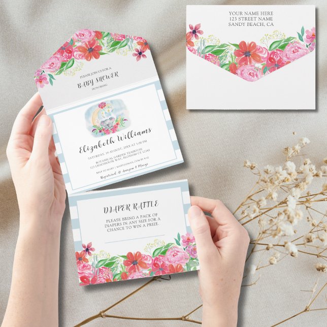 Watercolor Baby Koala With Moon All In One Invitation (Creator Uploaded)