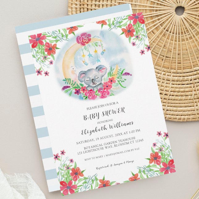 Watercolor Baby Koala With Moon Invitation (Creator Uploaded)