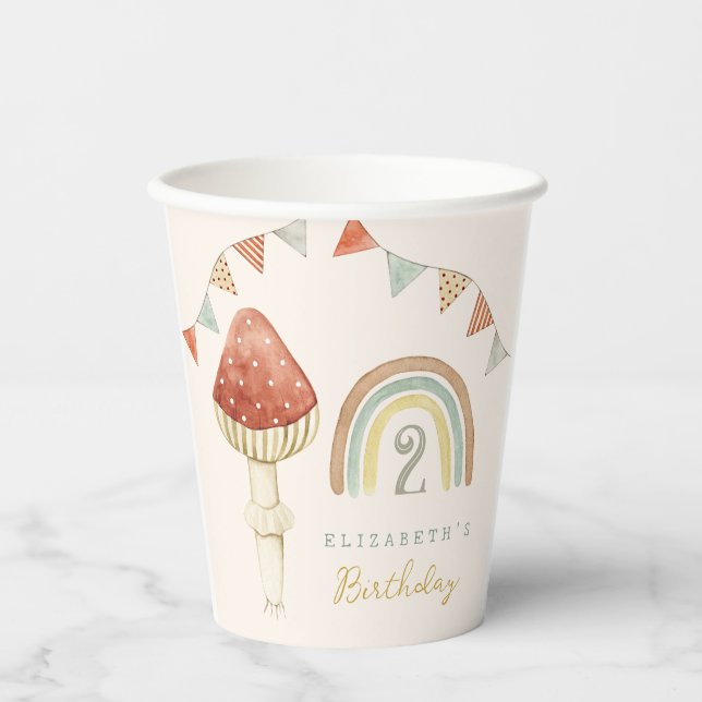 Watercolor Baby Mushroom Toys Baby Birthday  Paper Cups (Front)