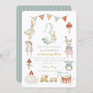 Watercolor Baby Mushroom Whimsical 3rd Birthday Invitation