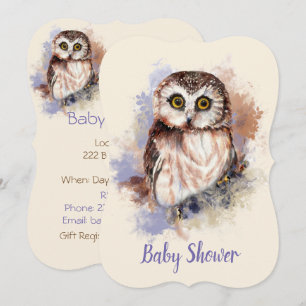 Watercolor Baby Owl Bird Baby Shower Invitation