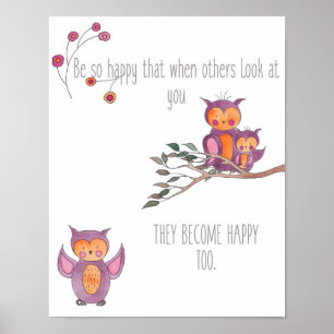 Watercolor Baby Owl Nursery Wall Art