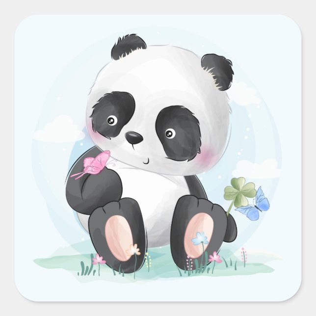 Watercolor Baby Panda Bear Square Sticker (Front)