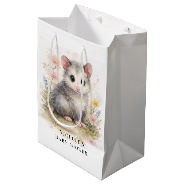 Watercolor Baby Possum Baby Shower  Medium Gift Bag (Front Angled)
