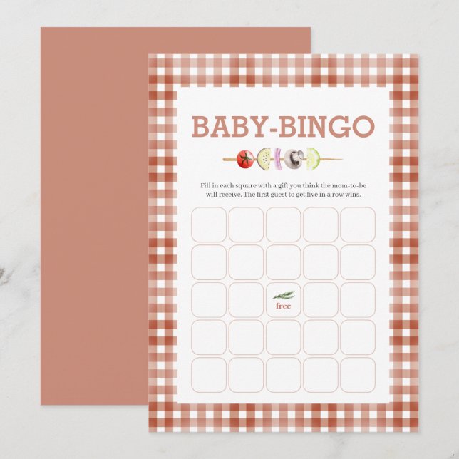 Watercolor Baby-Q Baby Bingo Game Card (Front/Back)