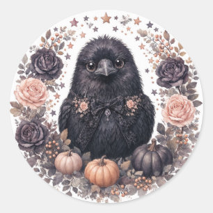 Watercolor Baby Raven Party Classic Round Sticker