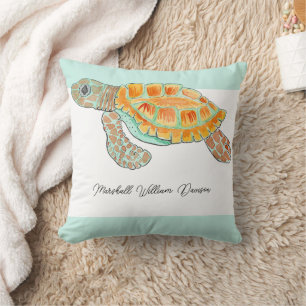 Watercolor Baby Sea Turtle Personalized Cushion