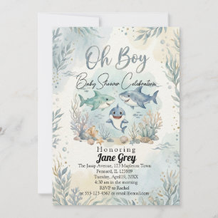 Watercolor Baby Shark Under the Sea baby shower Invitation