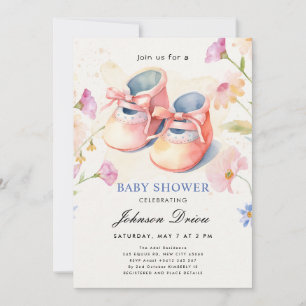 Watercolor Baby Shoes Theme   Neutral Baby Shower Invitation