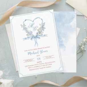 Watercolor baby shower blue crests watercolor invitation