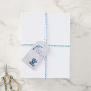 Watercolor baby shower boy blue teddy bear gift tags