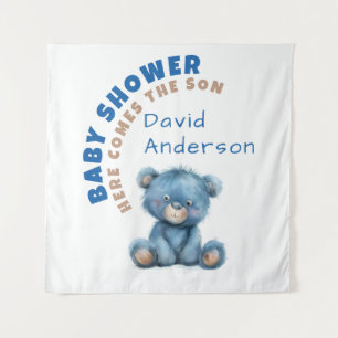 Watercolor baby shower boy blue teddy bear tapestry