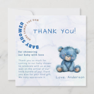 Watercolor baby shower boy Diaper Raffle Thank You Card
