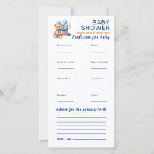 Watercolor baby shower boy prediction card
