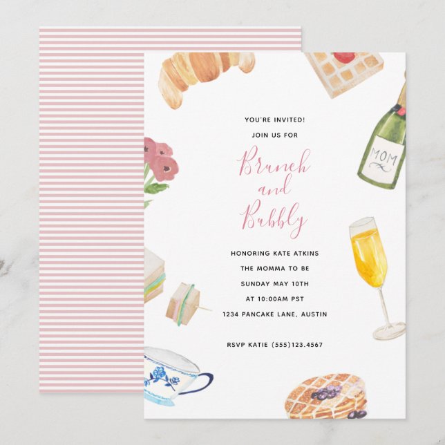 Watercolor Baby Shower Brunch Invitations (Front/Back)