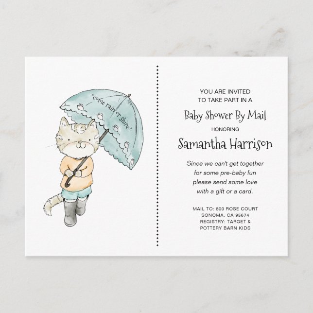 Watercolor Baby Shower By Mail Invitation Postcard (Front)