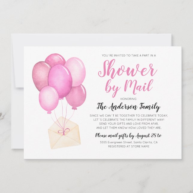 Watercolor Baby Shower By Mail Long Distance Invitation (Front)