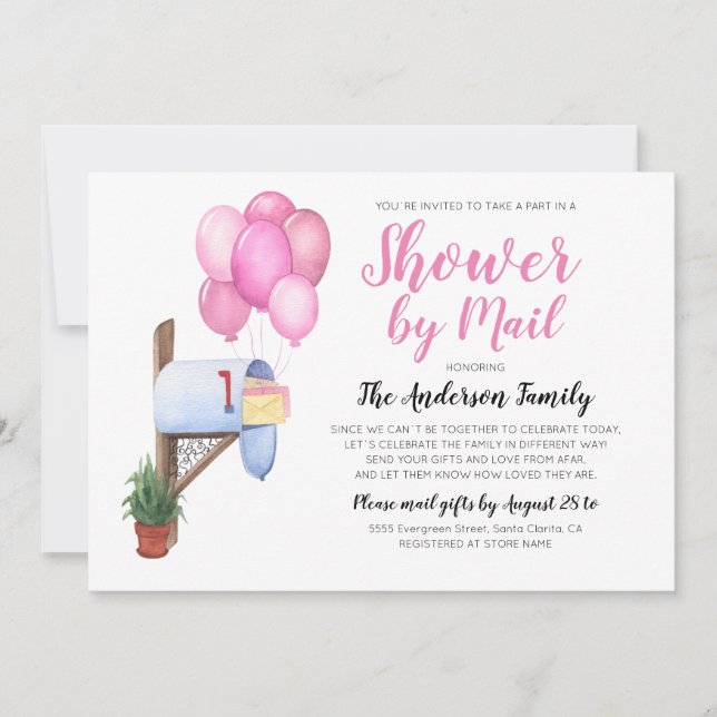 Watercolor Baby Shower By Mail Long Distance Invitation (Front)