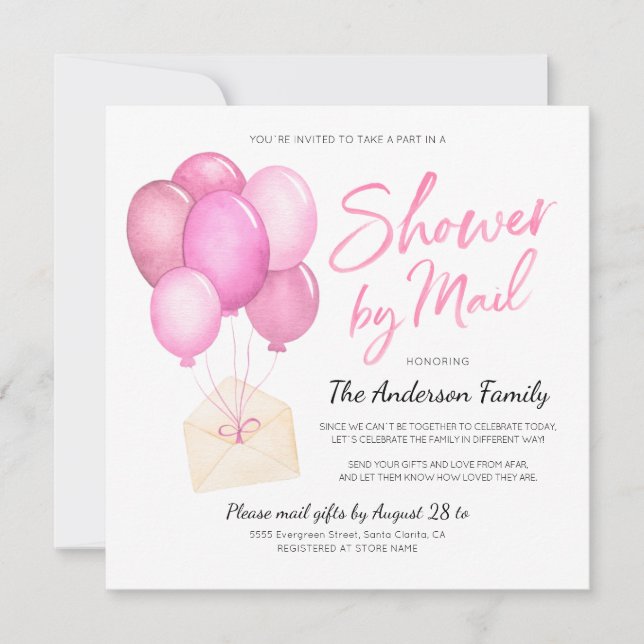 Watercolor Baby Shower By Mail Long Distance Invitation (Front)