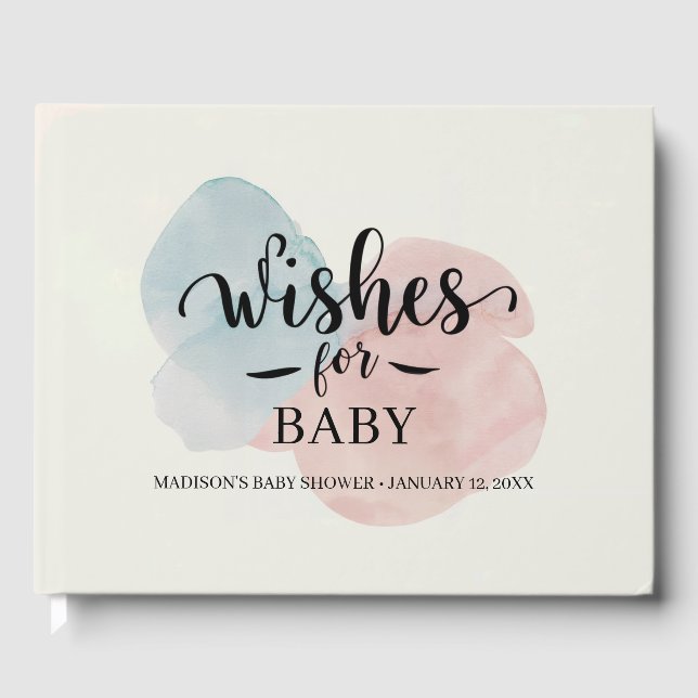 Watercolor Baby Shower Guest Book Wishes for Baby (Front)