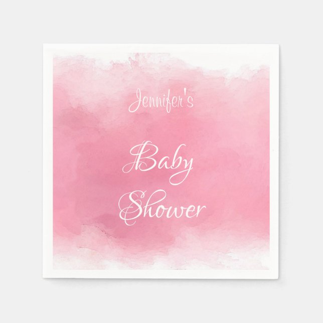 Watercolor Baby Shower Handwritten Pink Elegant Napkin (Front)