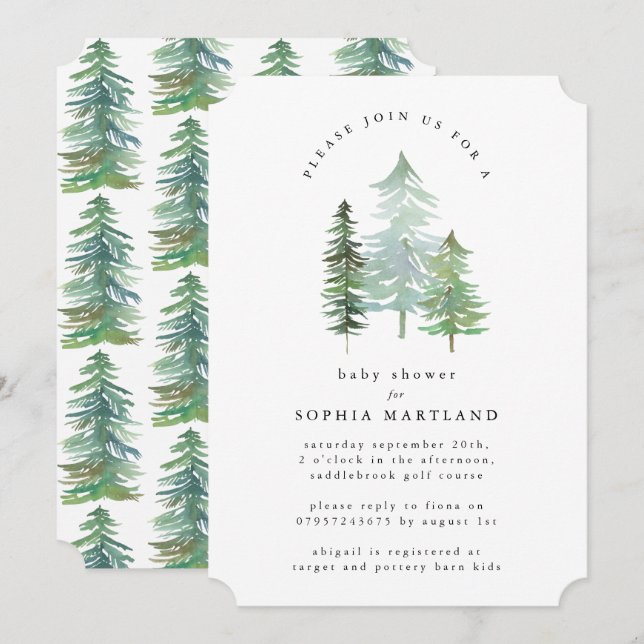 Watercolor baby shower invitation (Front/Back)