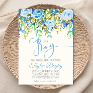 Watercolor Baby Shower Invitation | Boy Blue