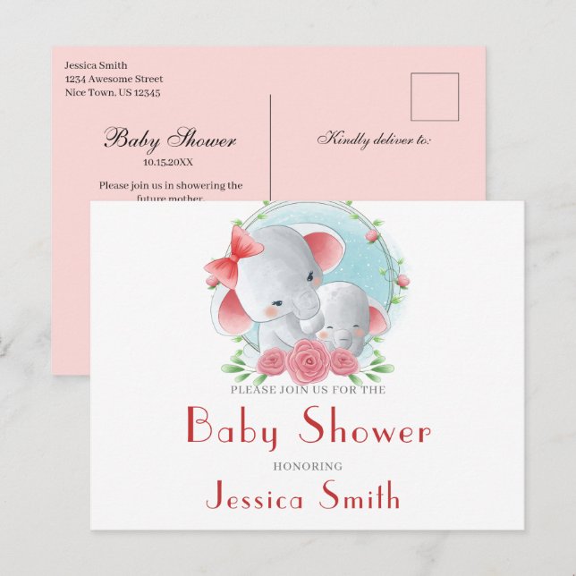 Watercolor Baby Shower Invitation Postcard (Front/Back)