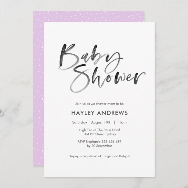 Watercolor Baby Shower invitation violet (Front/Back)