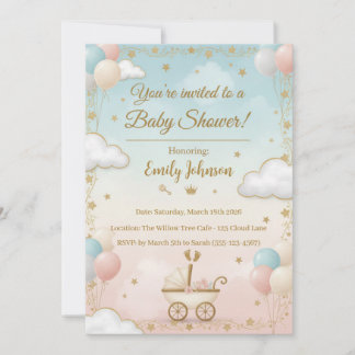 Watercolor Baby Shower Invitation with Balloons