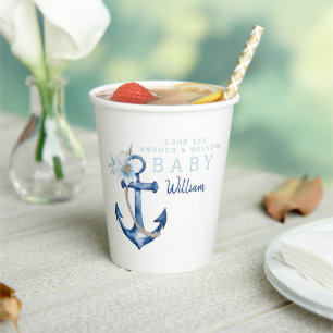 Watercolor Baby Shower Nautical Anchor  Paper Cups