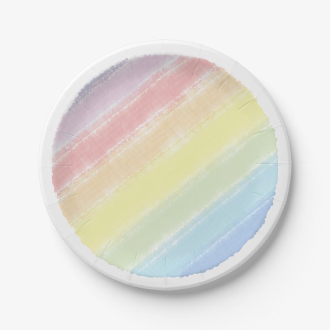 Watercolor Baby Shower Pastel Rainbow  Paper Plate (Front)