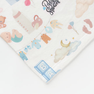 Watercolor Baby Shower Pattern with Teddy Bear Fleece Blanket