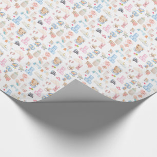 Watercolor Baby Shower Pattern with Teddy Bear Wrapping Paper