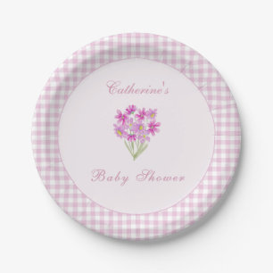 Watercolor Baby Shower Pink Flowers Paper Plates