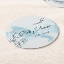 Watercolor Baby Shower  Round Paper Coaster