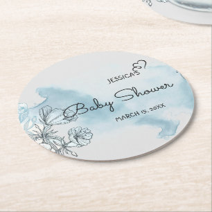 Watercolor Baby Shower Round Paper Coaster