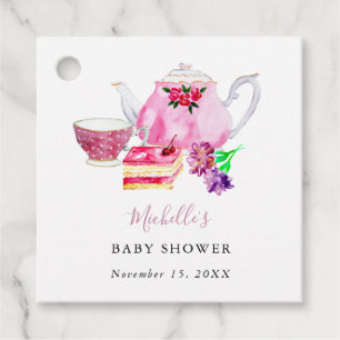 Watercolor Baby Shower Tea Party Pink Teapot Favour Tags