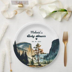 Watercolor Baby Shower Yosemite National Park Paper Plate