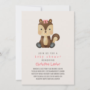 Watercolor Baby Squirrel Cute Whimsical Baby Girl Invitation