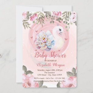 Watercolor Baby Swan Floral Baby Shower Invitation
