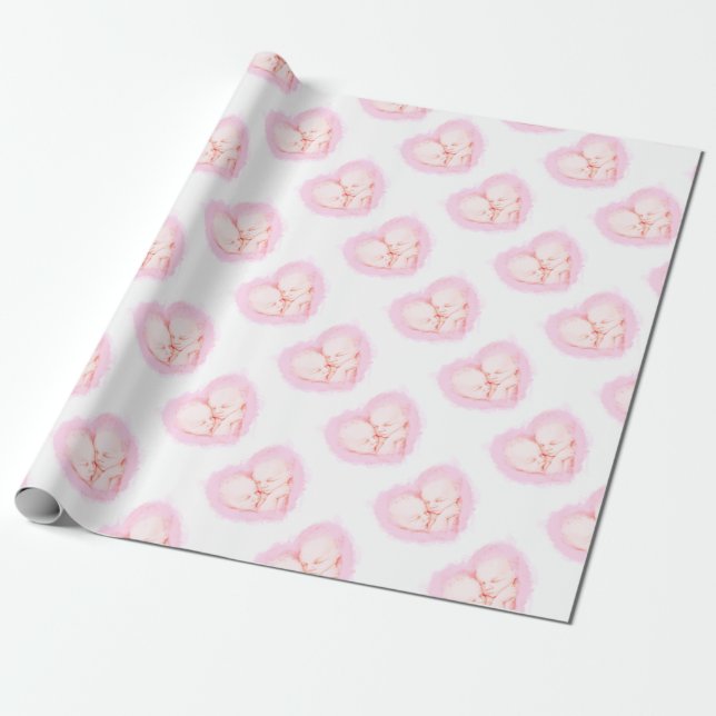 Watercolor Baby Twins Baby shower Maternity Wrapping Paper (Unrolled)