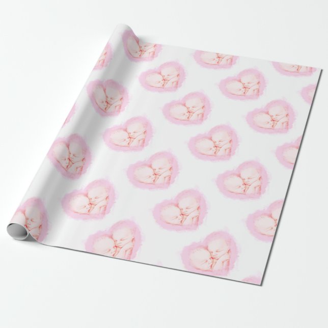 Watercolor Baby Twins Baby shower Maternity Wrapping Paper (Unrolled)