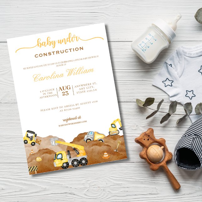 Watercolor baby under construction baby shower invitation (Creator Uploaded)