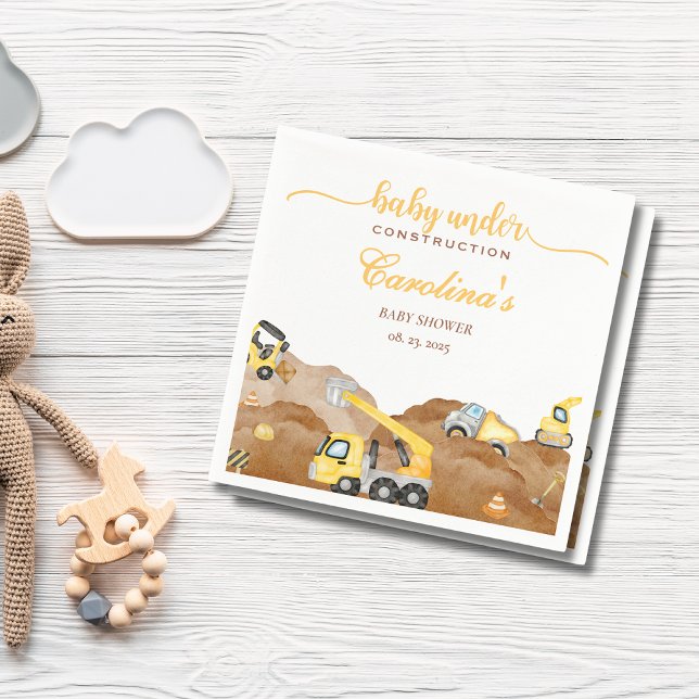 Watercolor baby under construction baby shower napkin (Creator Uploaded)