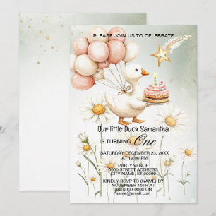 Watercolor Baby White Goose Birthday Party Cute  Invitation