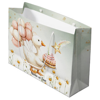 Watercolor Baby White Goose Birthday Party Cute Large Gift Bag