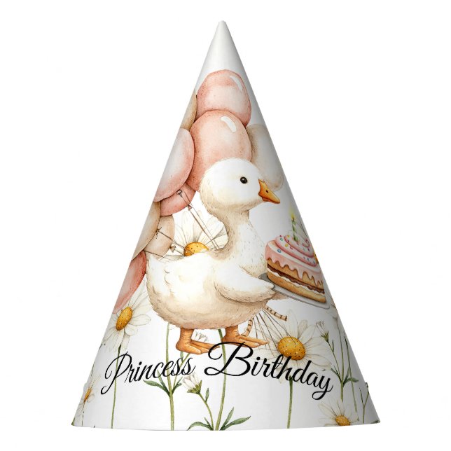 Watercolor Baby White Goose Birthday Party Cute Party Hat (Front)